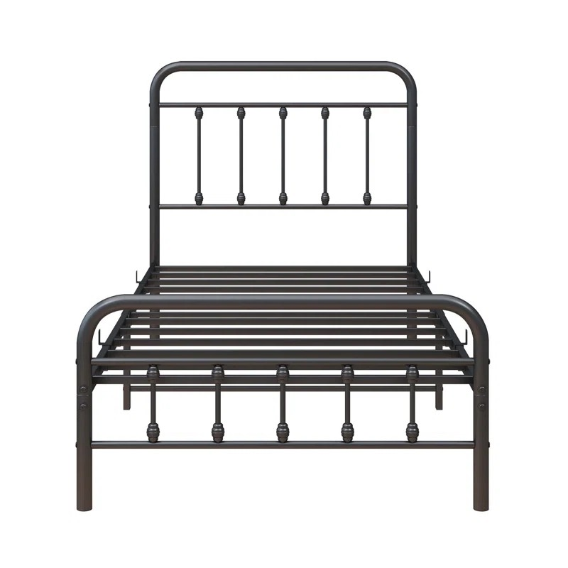 Metal Platform Bed Frame With Vintage Headboard And Footboard