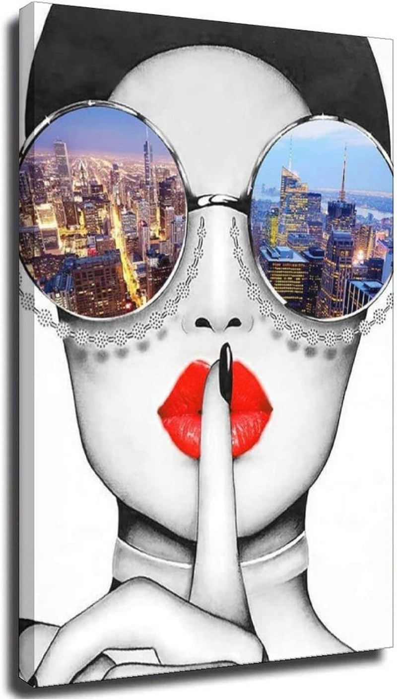 Modern Art Canvas for Women With Red Lips Contemporary Design Urban Style 16x24