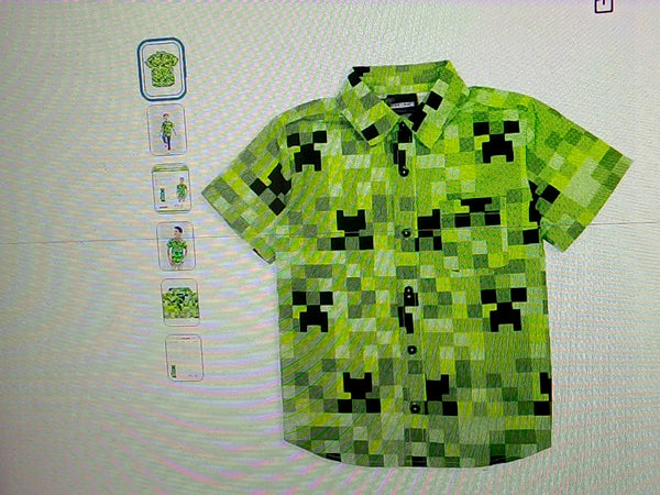 Kids Minecraft Creeper Print Button Up Shirt Size 14 to 16