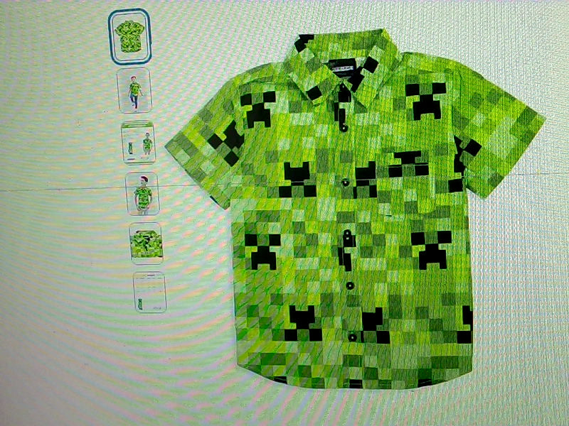 Kids Minecraft Creeper Print Button Up Shirt Size 14 to 16