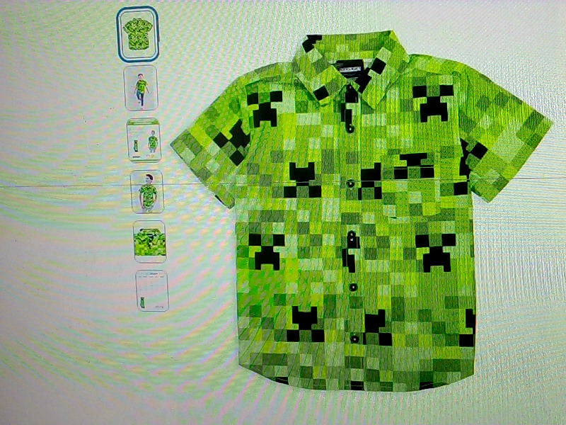 Kids Minecraft Creeper Print Button Up Shirt Size 14 to 16