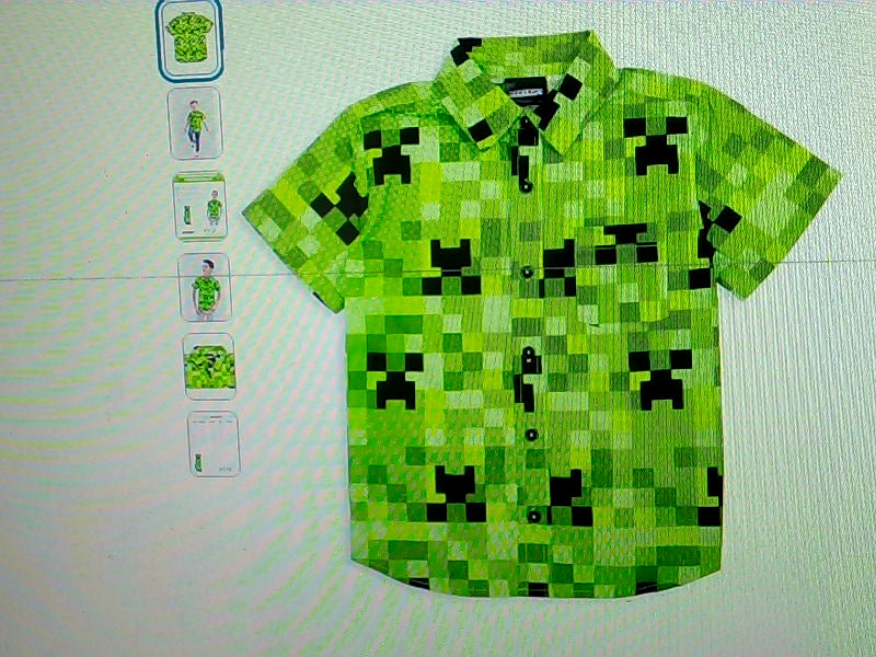 Kids Minecraft Creeper Print Button Up Shirt Size 14 to 16