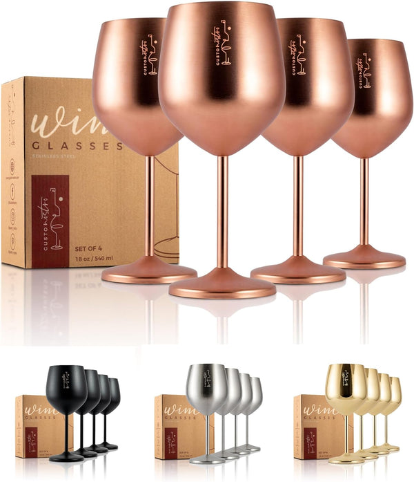 Gusto Nostro Stainless Steel Wine Glasses 18 Oz Unbreakable Rose Gold Set of 4