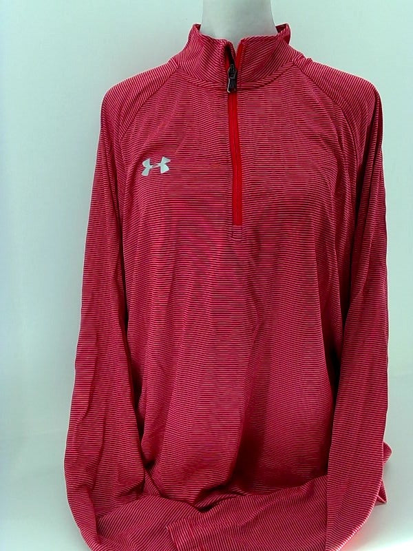 Under Armour Mens Stripe Tech 1/4 Zip Pullover Relaxed Fit Zipper Fashion Hoodie Color Red/grey Size X-Large