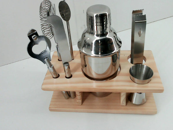 Tangkula Stainless Steel Cocktail Shaker Bar Set With Wooden Stand