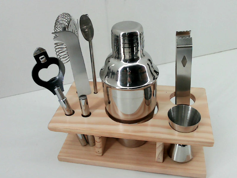 Tangkula Stainless Steel Cocktail Shaker Bar Set With Wooden Stand