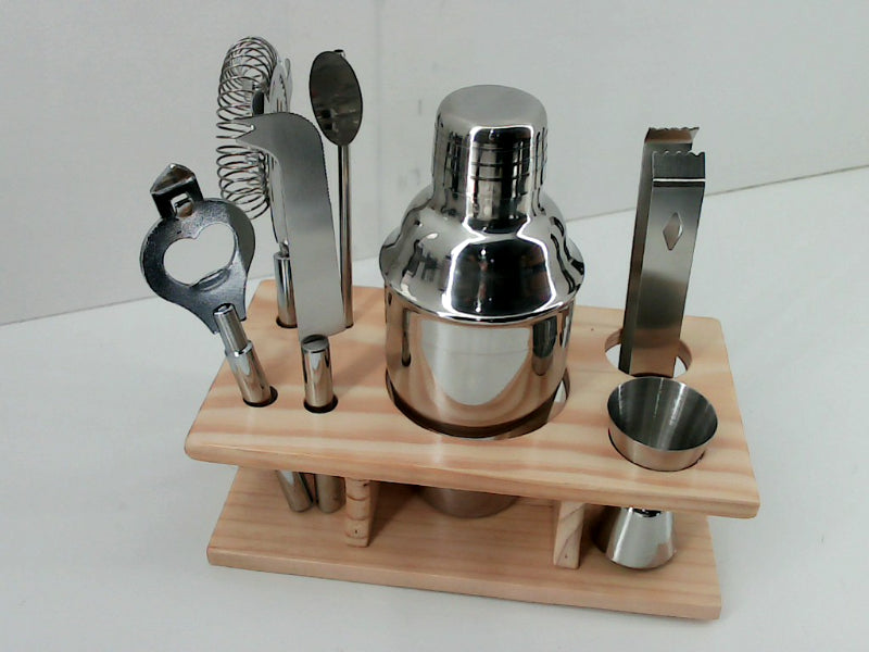 Tangkula Stainless Steel Cocktail Shaker Bar Set With Wooden Stand