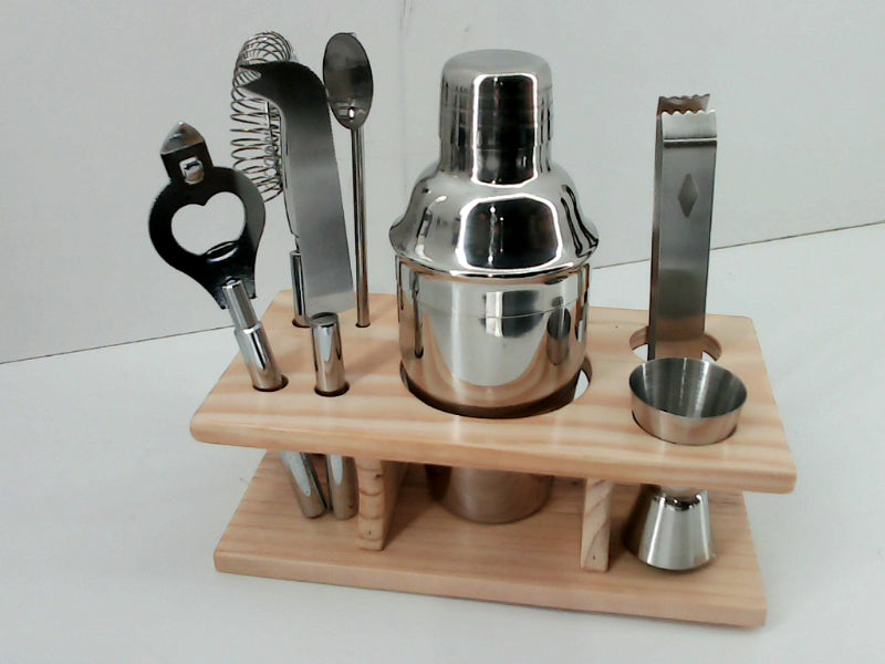 Tangkula Stainless Steel Cocktail Shaker Bar Set With Wooden Stand