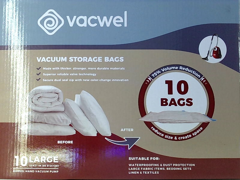 Vacwel Large Vacuum Storage Bags with Hand Pump - 10 Pack