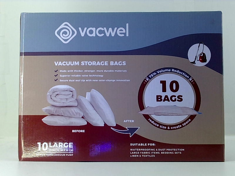 Vacwel Large Vacuum Storage Bags with Hand Pump - 10 Pack