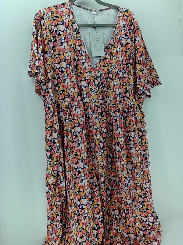 Room Of Fashion Floral V Neck Short Sleeve Dress 3XLarge