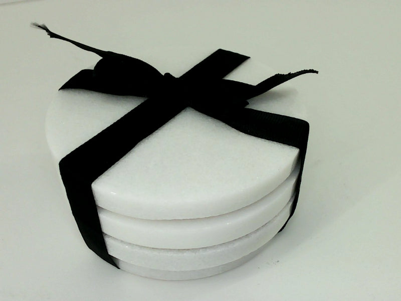 Elegant White Marble Coaster Set 3.9 Inch Diameter