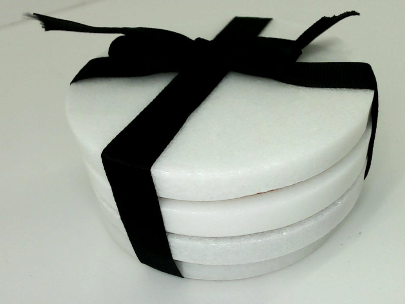 Elegant White Marble Coaster Set 3.9 Inch Diameter