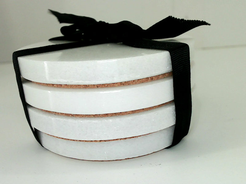 Elegant White Marble Coaster Set 3.9 Inch Diameter