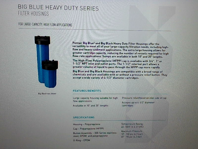 Pentair Blue Filter Housing 1 Npt 10