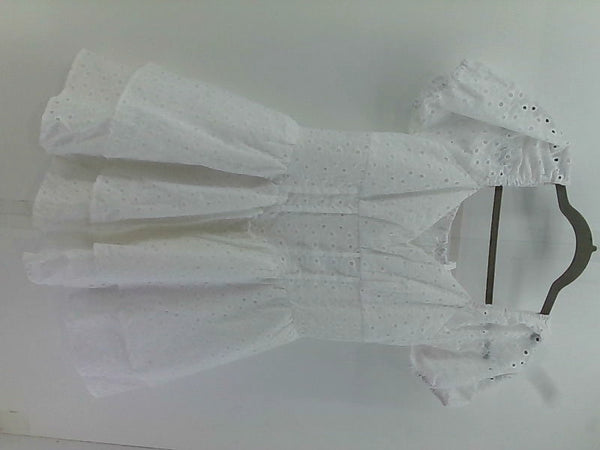 White Short Sleeve Eyelet Dress Medium