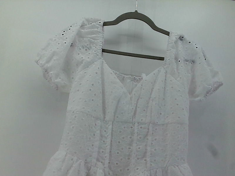 White Short Sleeve Eyelet Dress Medium