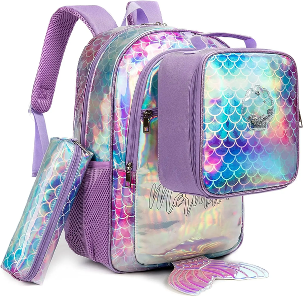 Kids Backpack for Gilrs School Mermaid Backpacks with Lunch Box for Elementary