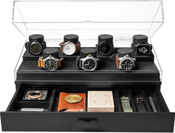 Collector Pro Premium Watch Display Case 7 Watches Black Father's Day Gift