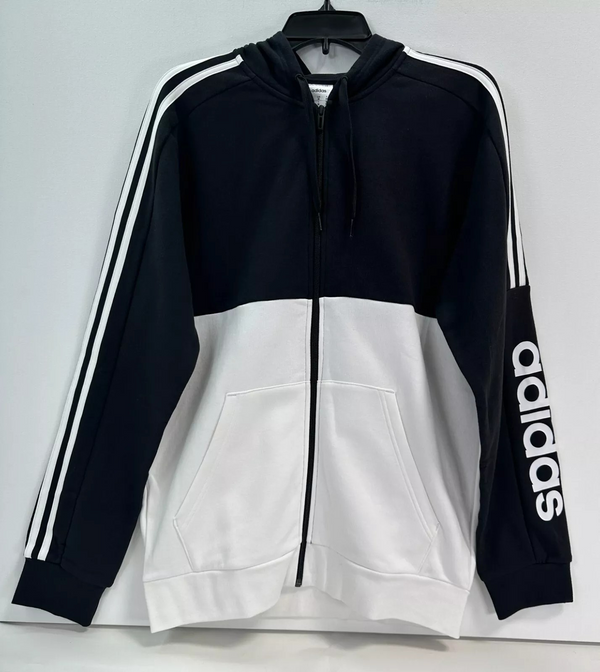 Adidas Mens Track Training Hooded Cotton Jacket Black White Size 2XLarge