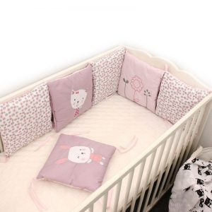 ORBISIRY 6 Panels Baby Safe Crib Bumpers Pink Cartoon Animal