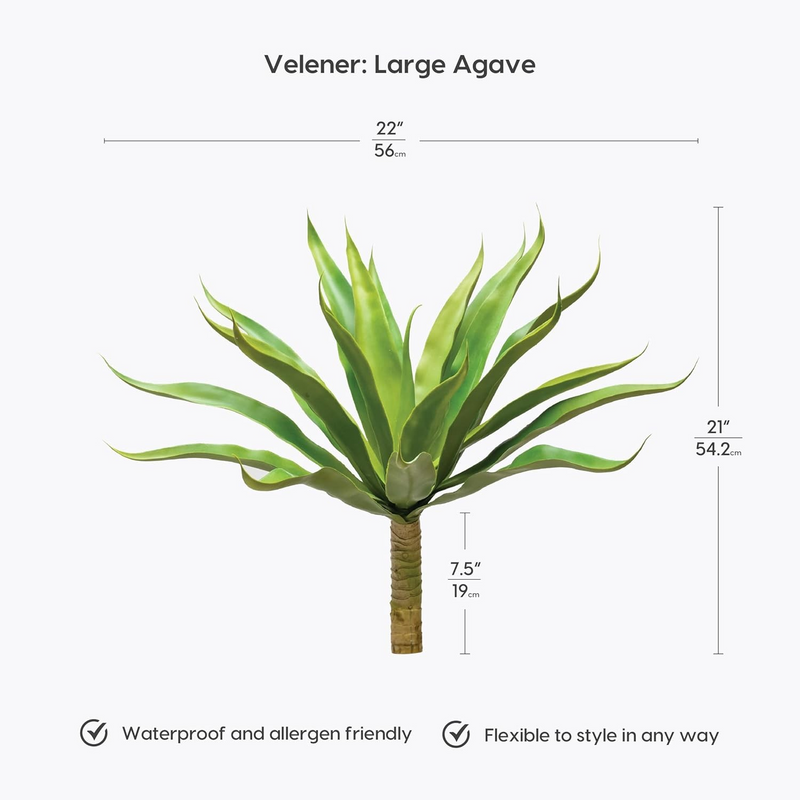 Velener Artificial Agave Stem 27 Leaves 22 Inch Uv Resistant Green Faux Plant