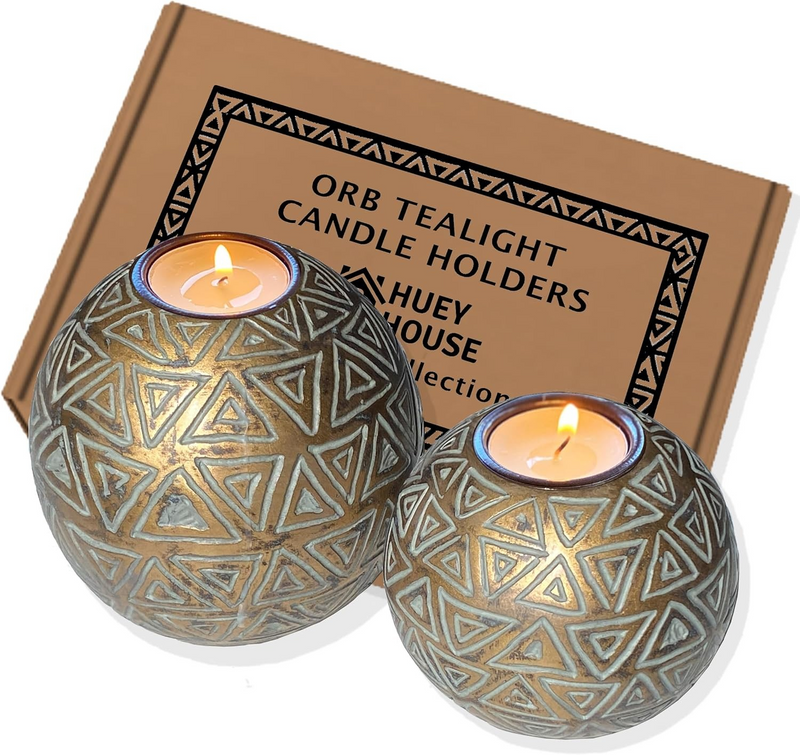 Huey House Aurum Orb Tea Light Candle Holders Color Gold And Gray Size Set 2