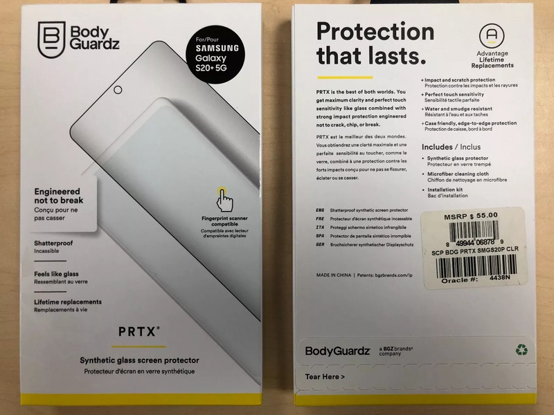 New BodyGuardz PRTX Synthetic Glass Screen Protector Samsung Galaxy S20 Ultra 5G