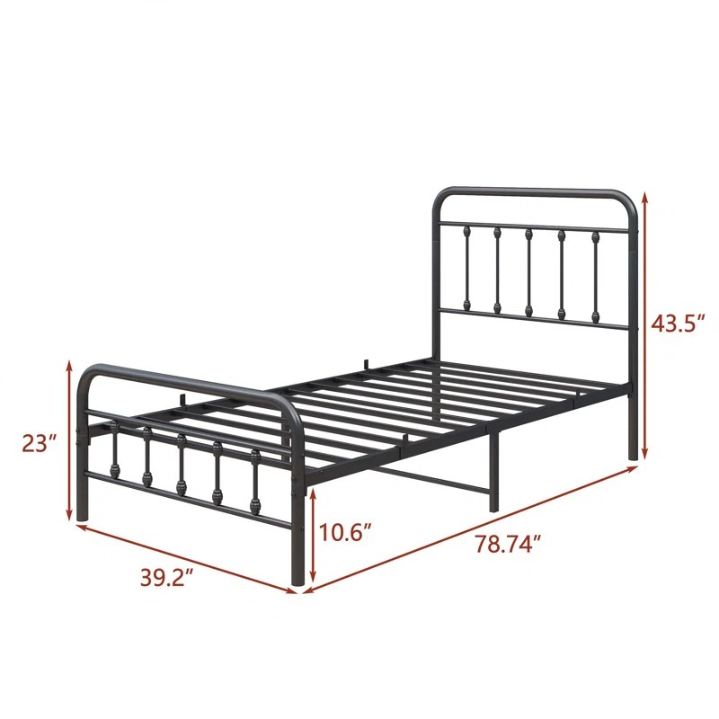 Metal Platform Bed Frame With Vintage Headboard And Footboard