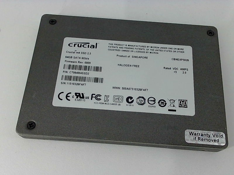 Micron Crucial M4 64GB CT064M4SSD1 Internal 2.5" SATA 6gbs Solid State Drive