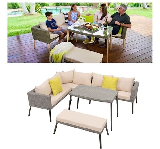 ANSCHAUN Outdoor Sectional With Dining Table, Patio Furniture Set, Rattan