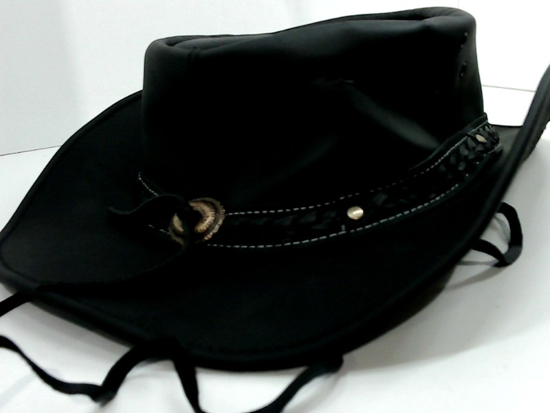 Brandslock Mens Black Leather Cowboy Hat Sun Hat Color Black Leather Size 2XLarge