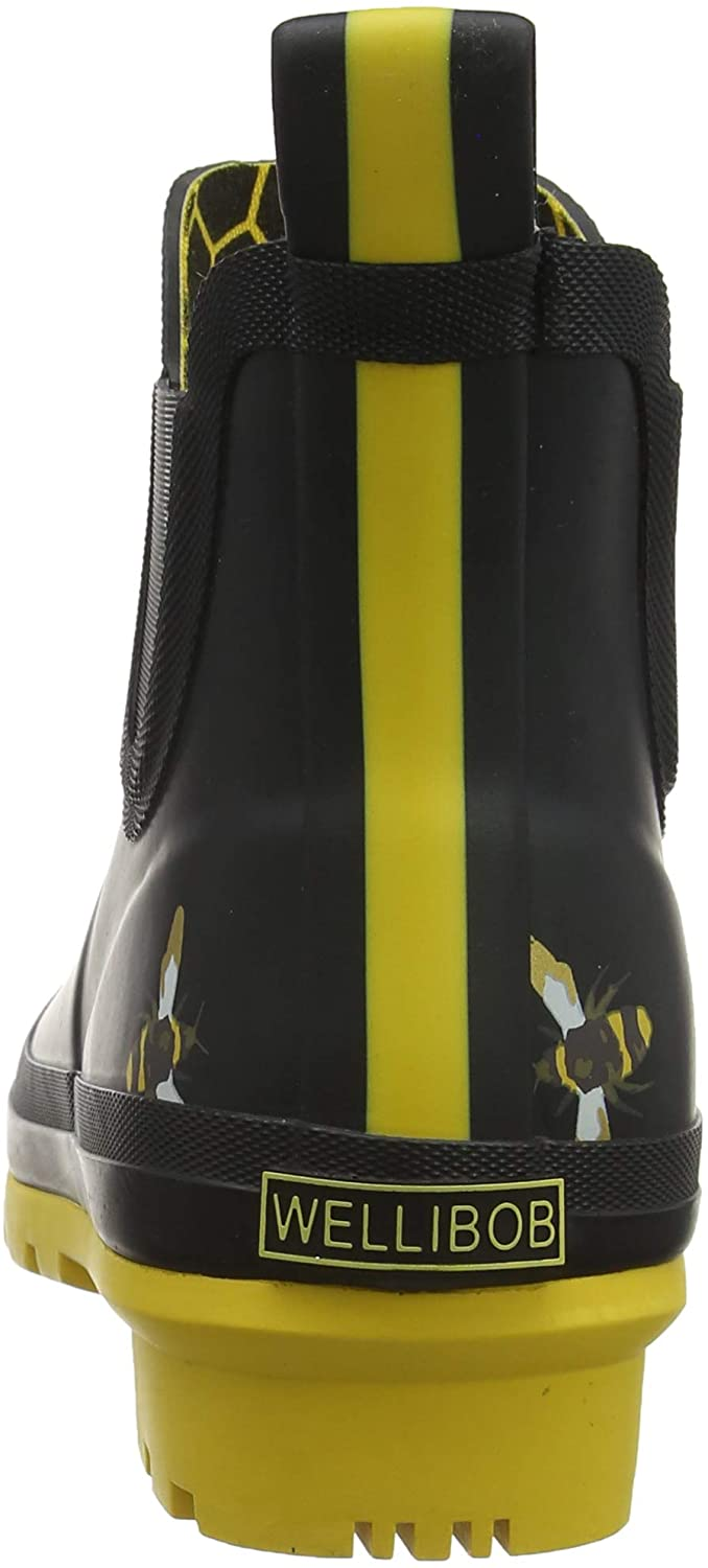 Joules Women's Wellibob Rain Boot, 12 UK/8 us Color Black Metallic Bees Size 8
