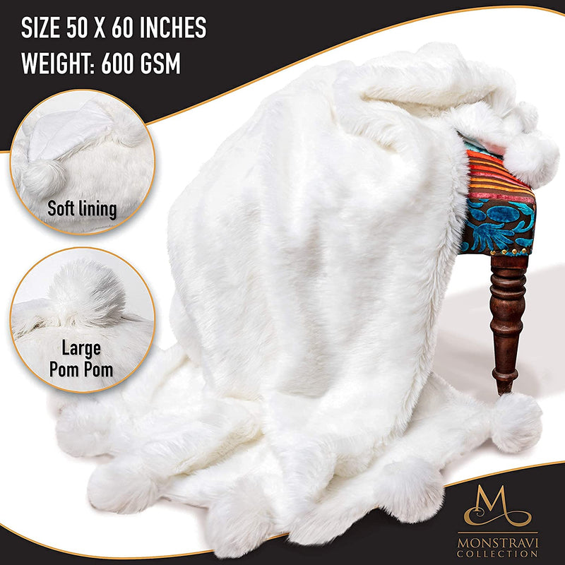 Throw Blanket with Pom Pom Trim Large 50x 60 inches