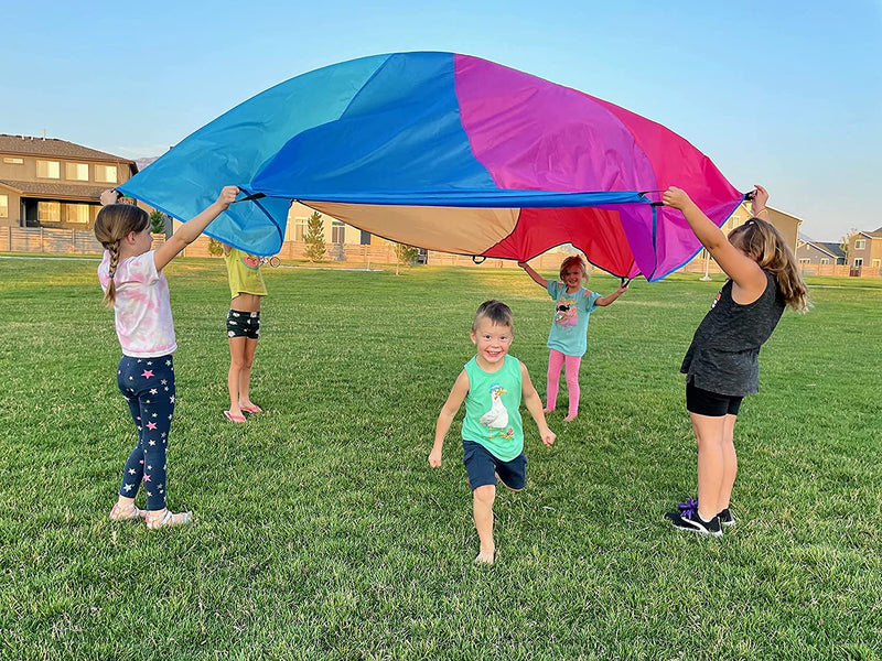 Little Dynamo Parachute, 12 Foot Parachute for Kids 8 Handles, Includes Bag