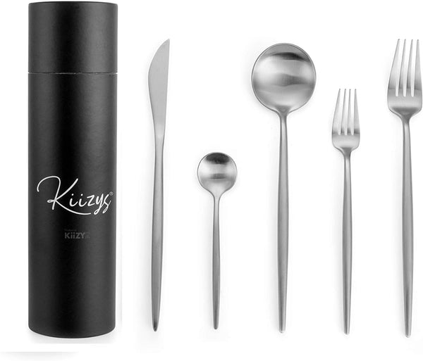Silver Utensils Set KiiZYs Modern Cutlery 08-piece Flatware Sets Forks Spoons