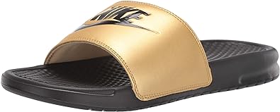 Nike Women's Size 10 Black Metallic Gold Benassi Just Di It Slide Pair Of Shoes