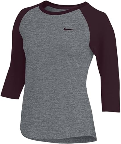 Nike Women’s Team 3 4 Raglan Dark Grey Heather Dark Maroon Small Activewear Tops