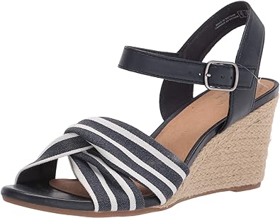 Clarks Women's Margee Beth Wedge Sandal Navy Textile Size 9 M Pair of Shoes