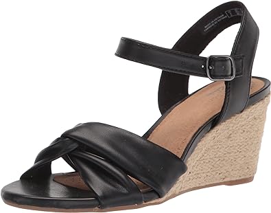 Clarks Womens Margee Beth Wedge Sandal Black Synthetic Size 9.5 Pair Of Shoes