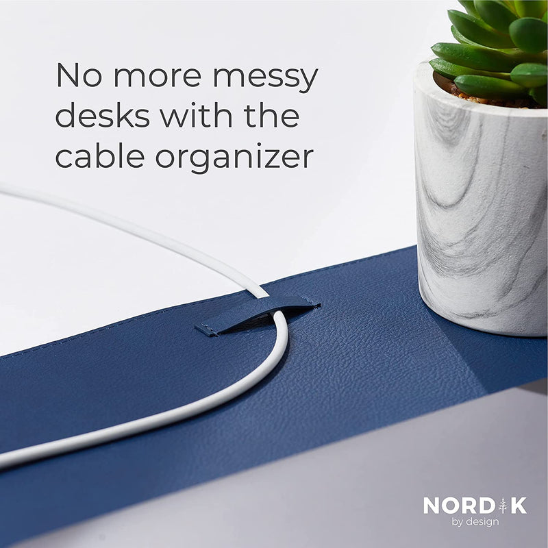 Nordik Leather Desk Mat Cable Organizer Midnight Blue 35 X 17 inch