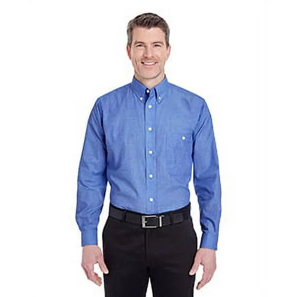 UltraClub Men's Wrinkle Resistant End-on-End French Blue XL Shirt