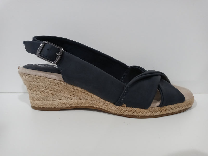 Easy Street Women's Maureen Espadrille Slingback Sandal Wedge Navy Size 6.5 Pair Of Shoes