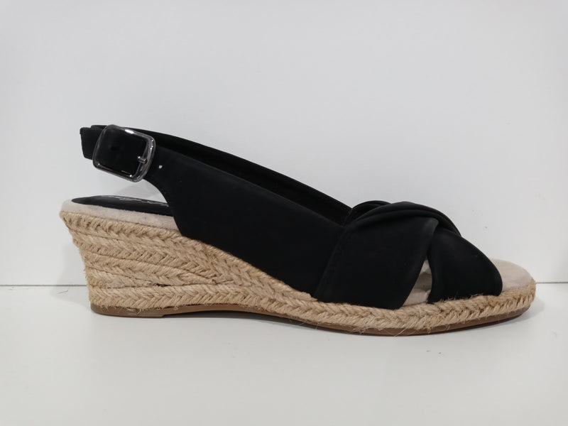 Easy Street Women's Maureen Espadrille  Slingback Sandal Wedge Black Size 6 Pair Of Shoes
