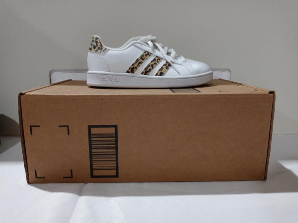 Adidas Kids Size 12.5 White/leopa Grand Court K Pair Of Shoes