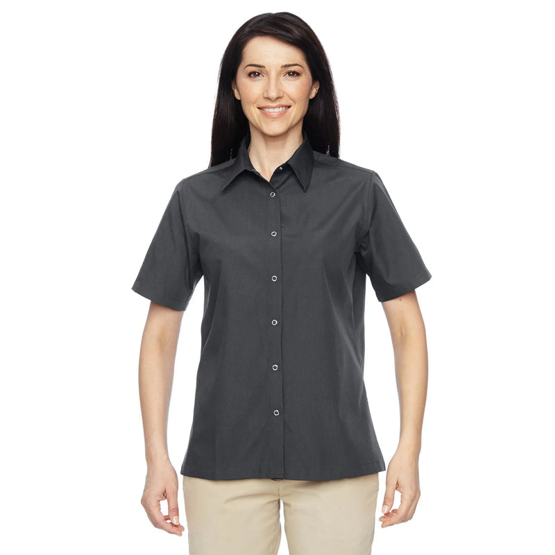 Harriton Advantage Snap Closure Short Shirt Size Large Color Dark Charcoal