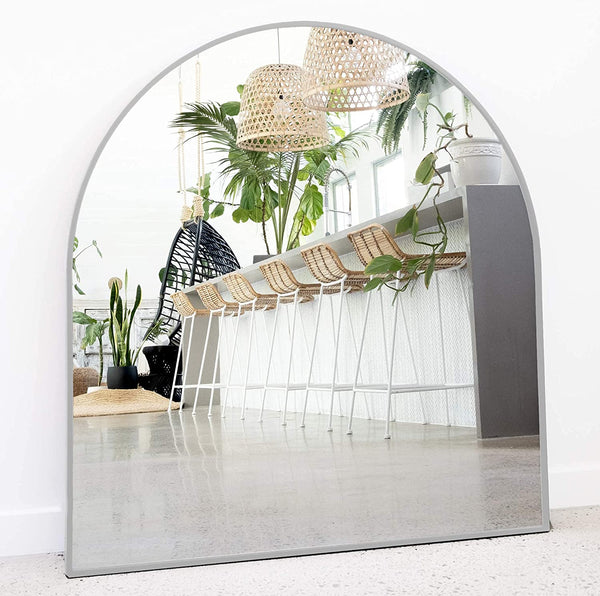 Arched Mirror 33" x 31" Silver Frame Mirror for Wall Décor