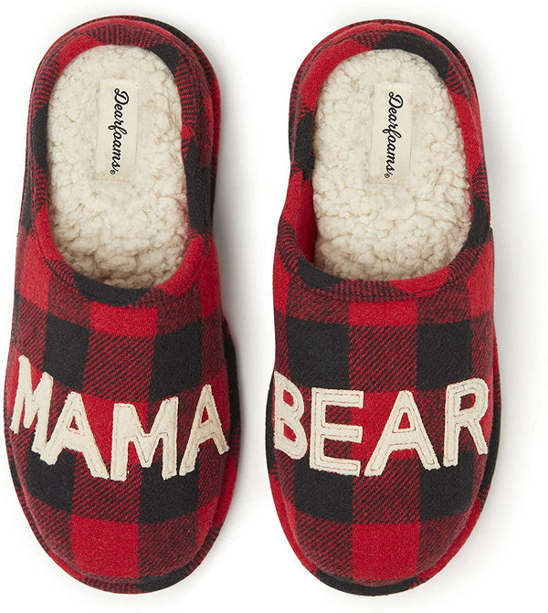Dearfoams Women's Mama Bear Plaid Clog Slipper Size Small