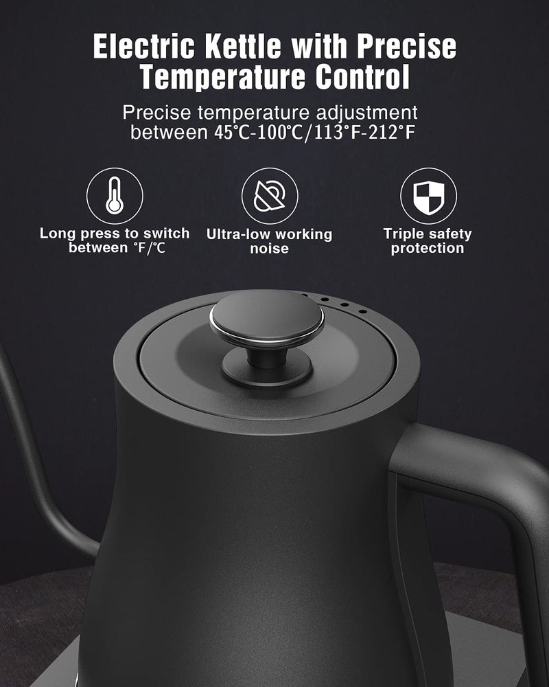 Gooseneck Electric Kettle Variable Temperature Control 1200W Black