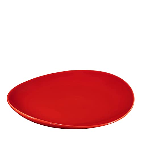Bruntmor Ceramic Curved Serving Platters Set Of 6 Serving Plates. 11" Porcelain Matte Glaze Baking Dish/ Plates. Safe For Oven, Microwave, Dishwasher. Serving Christmas Dish. Round, Red